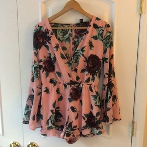 Forever21 pink floral print romper
